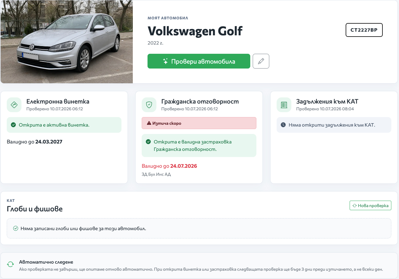 Примерен статус на автомобил в Globi